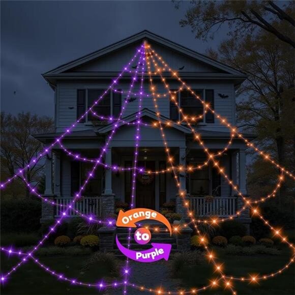 Halloween Decorations Outdoor Spider Web Lights - 550 LEDs Purple and Orange - Picture 8 of 8